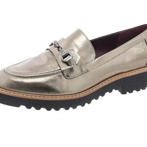 Franco Sarto Colette Pewter Metallic Vegan Leather Horse Bit Loafer Shoes